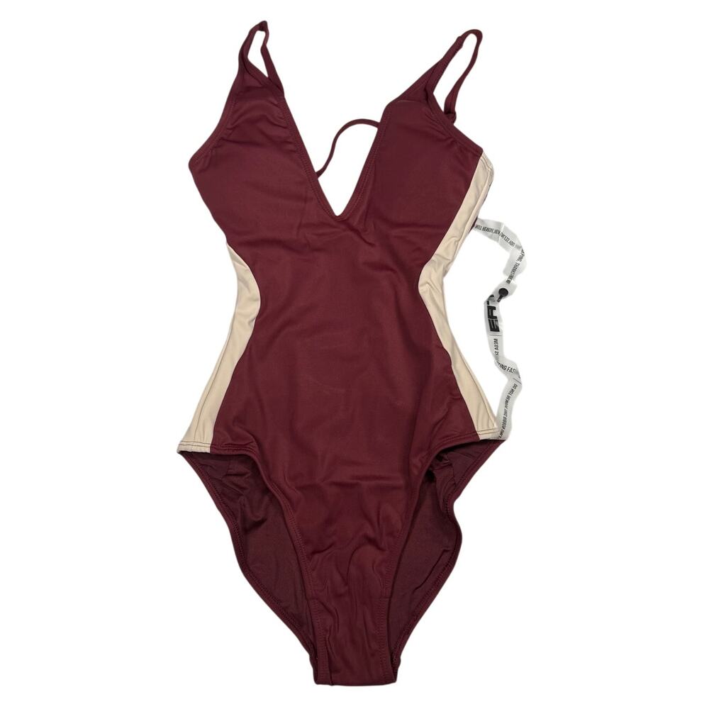TA3 Plungey Contour One Piece Swimsuit NWT XXS X-Long Dark Cherry Oat Lace‎ Up